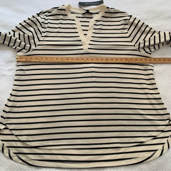 NEW Jane & Delancey Long Sleeve Striped Henley Black and Cream Women's Top - Picture 9 of 10
